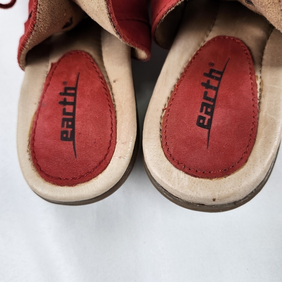 Earth Kristen Leather Heeled Laces Sandal Size 11B Bright Red Soft Buck - Picture 6 of 10